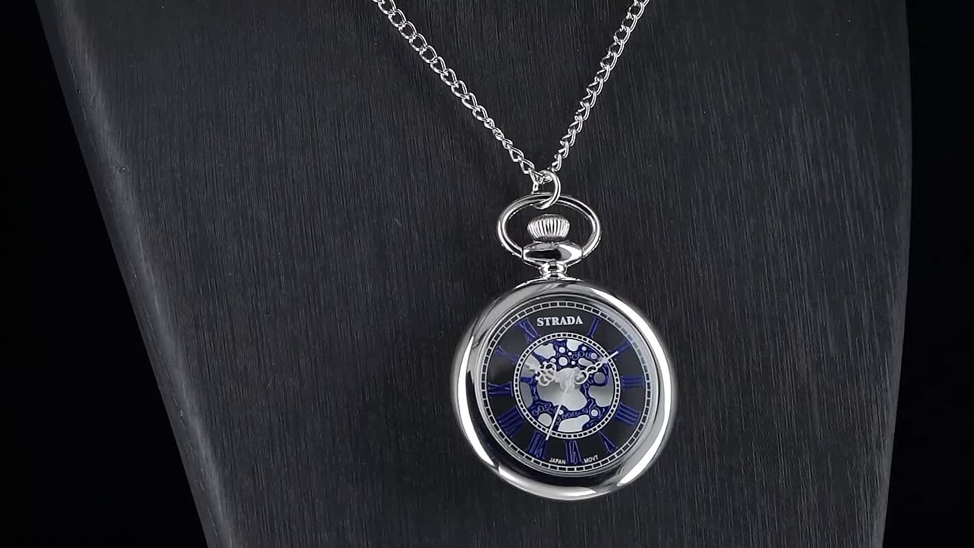 Strada Multi Murano Style Japanese Movement Pocket Watch in Goldtone and ION Plated YG Stainless Steel Earrings