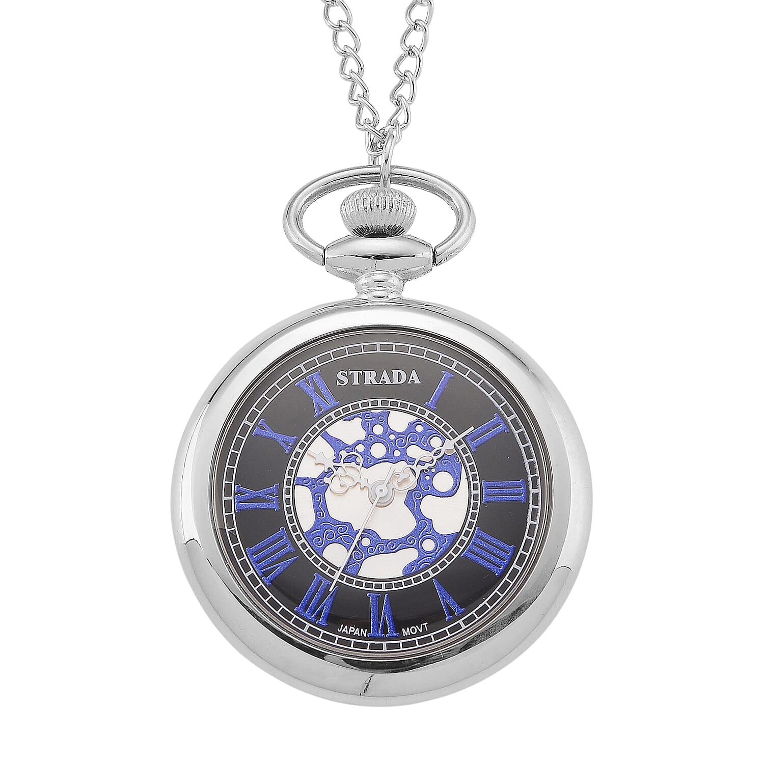 Strada Green Murano Style Japanese Movement Pocket Watch in Silvertone and Stainless Steel Earrings