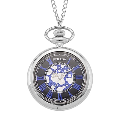 Strada Green Murano Style Japanese Movement Pocket Watch in Silvertone and Stainless Steel Earrings