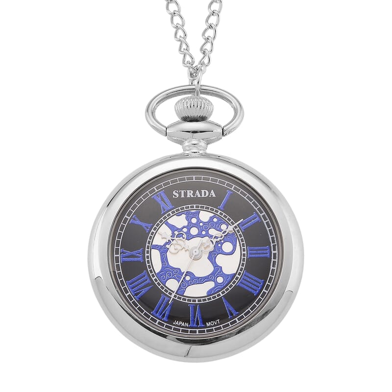 Strada Green Murano Style Japanese Movement Pocket Watch in Silvertone and Stainless Steel Earrings