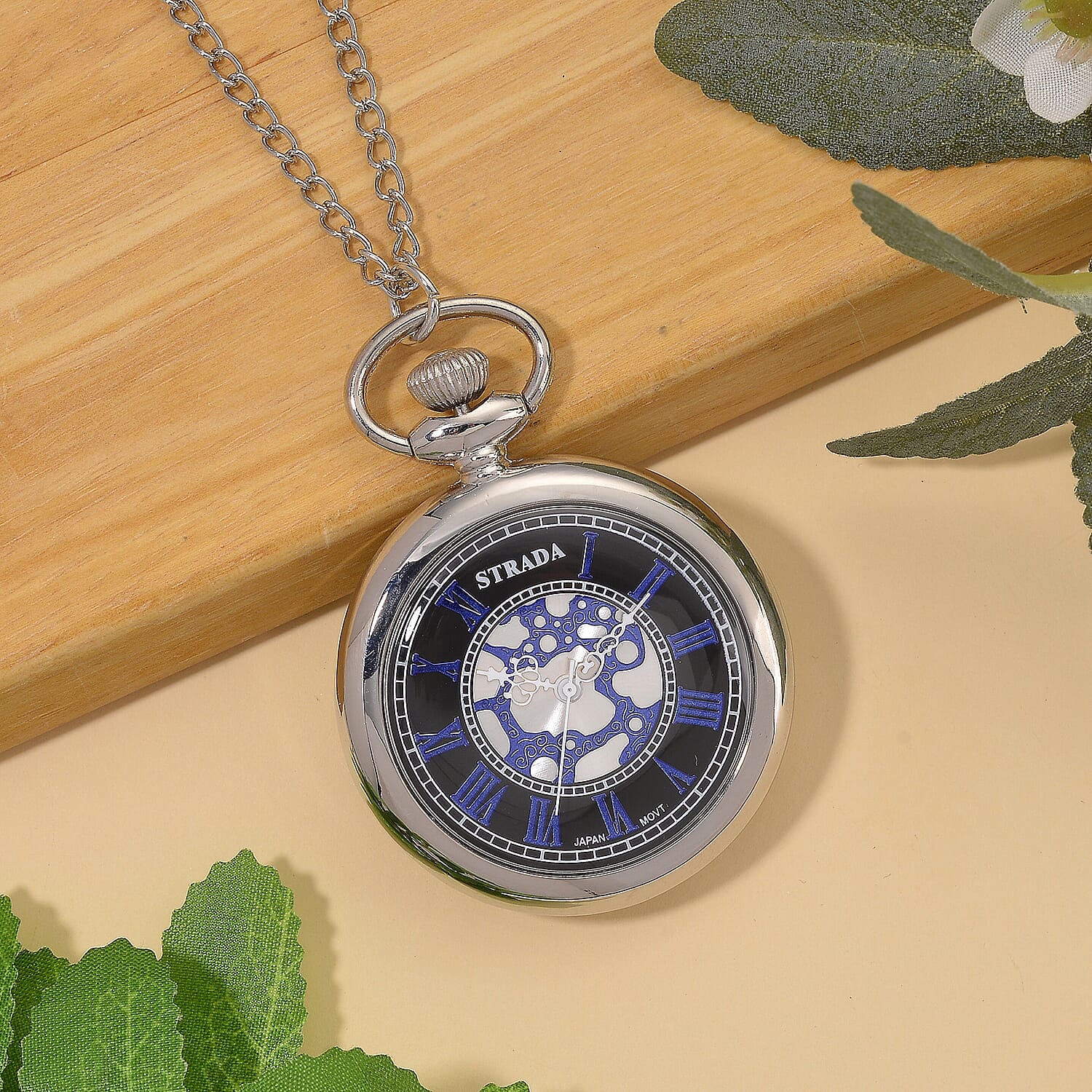Strada Multi Murano Style Japanese Movement Pocket Watch in Goldtone and ION Plated YG Stainless Steel Earrings
