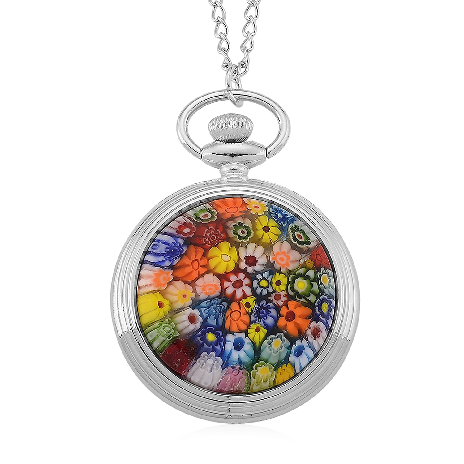 Strada Multi Murano Style Japanese Movement Pocket Watch in Goldtone and ION Plated YG Stainless Steel Earrings
