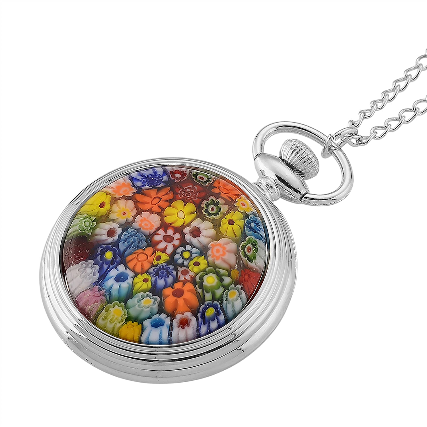Strada Multi Murano Style Japanese Movement Pocket Watch in Goldtone and ION Plated YG Stainless Steel Earrings