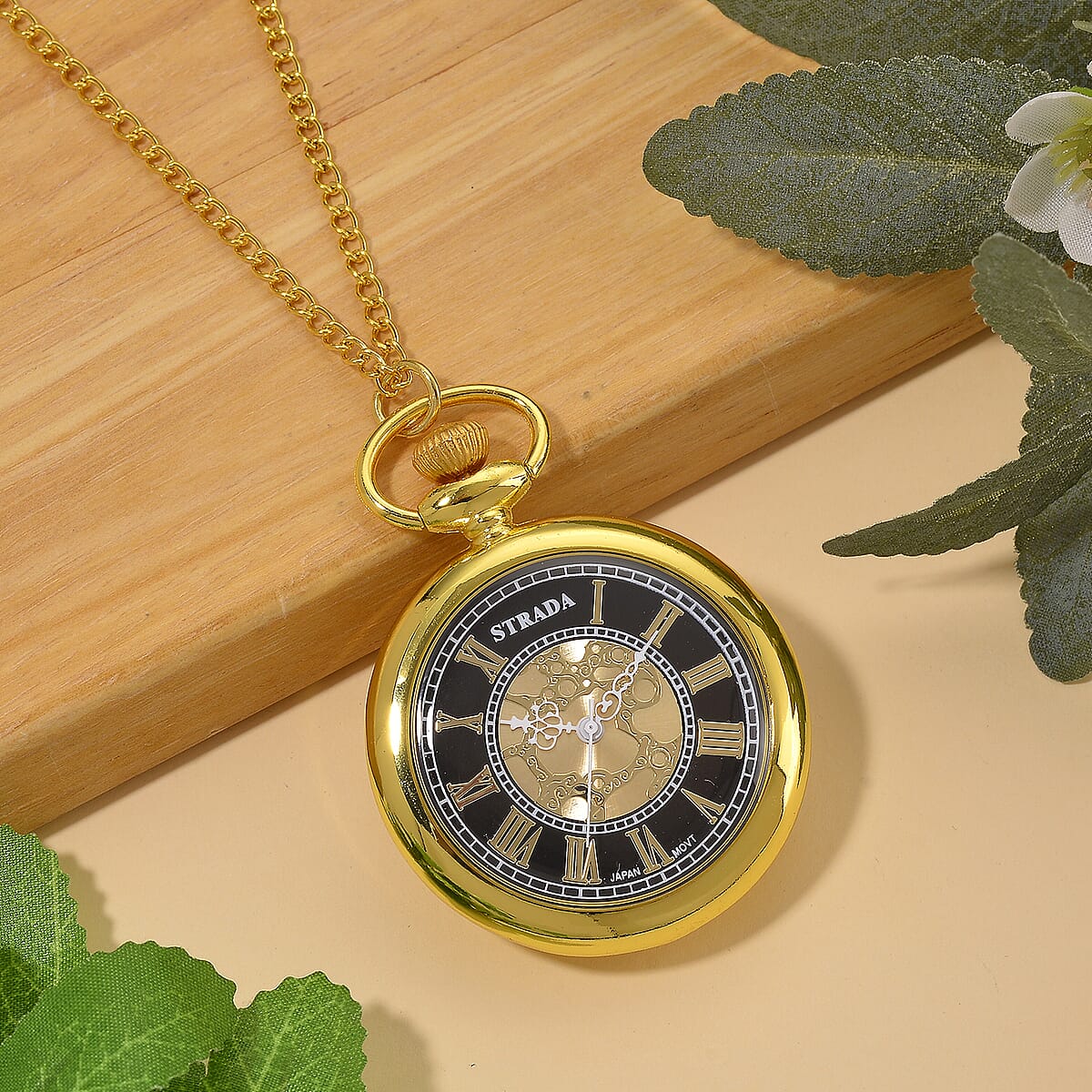 Strada Yellow Murano Style Japanese Movement Pocket Watch in Goldtone and ION Plated YG Stainless Steel Earrings image number 2