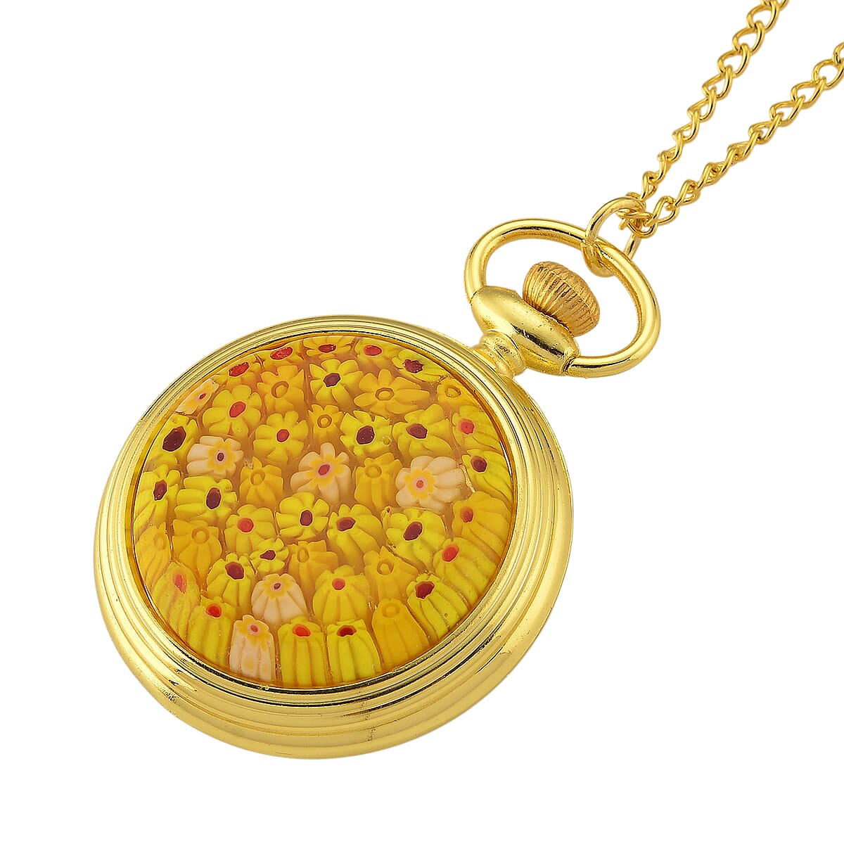 Strada Yellow Murano Style Japanese Movement Pocket Watch in Goldtone and ION Plated YG Stainless Steel Earrings image number 5