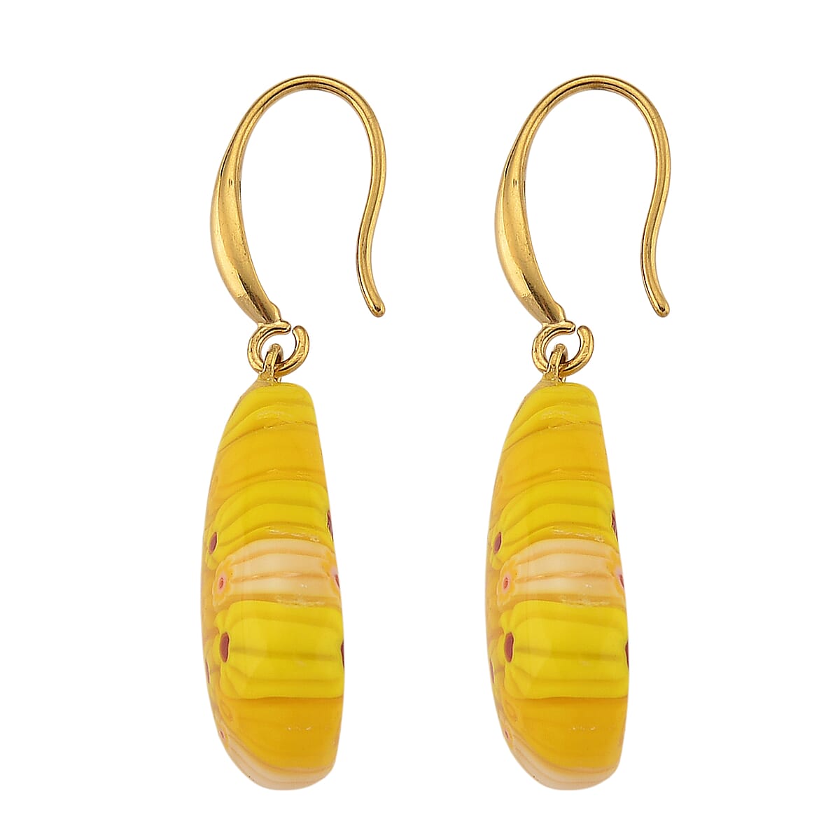 Strada Yellow Murano Style Japanese Movement Pocket Watch in Goldtone and ION Plated YG Stainless Steel Earrings image number 8