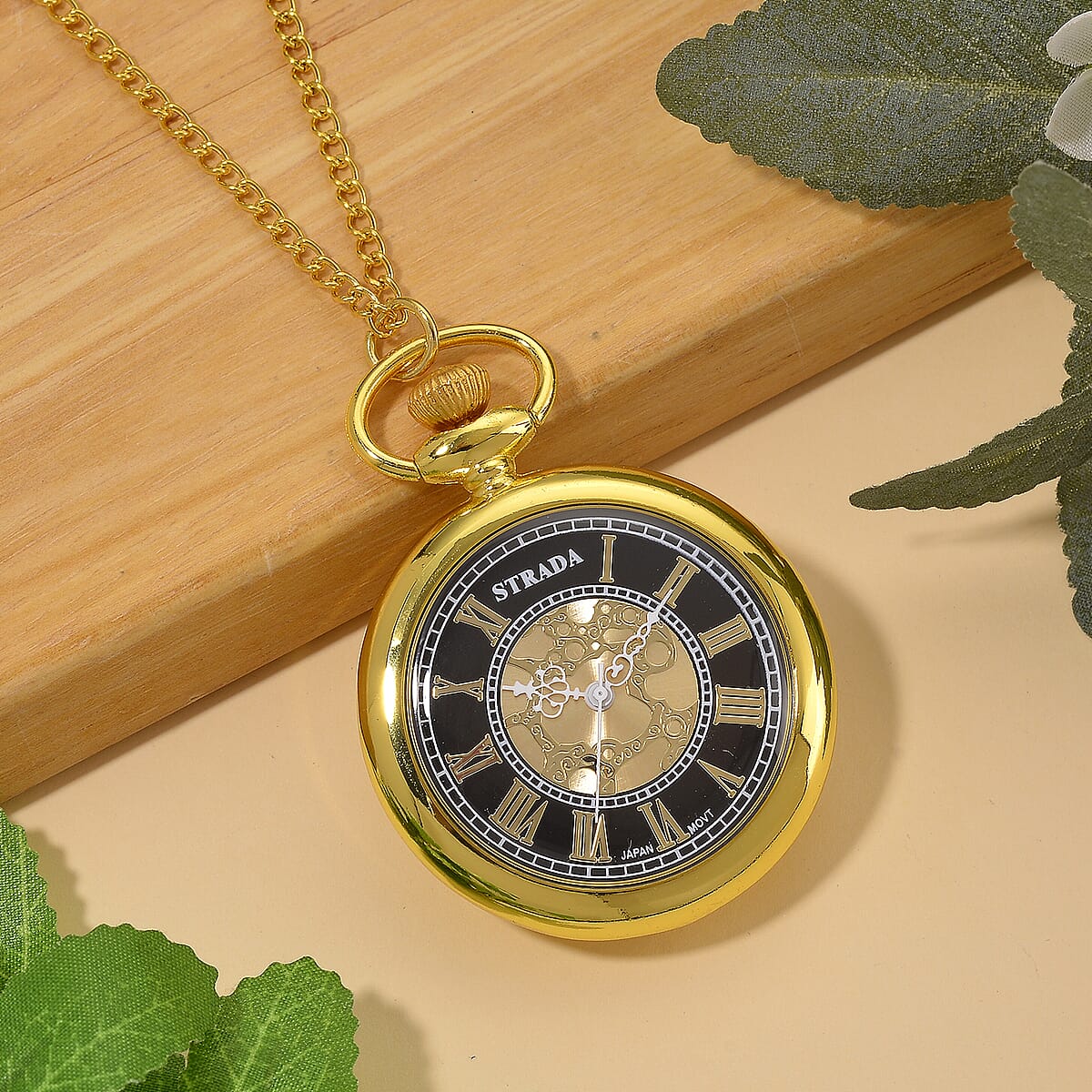 Strada Blue Murano Style Japanese Movement Pocket Watch in Goldtone and ION Plated YG Stainless Steel Earrings image number 2