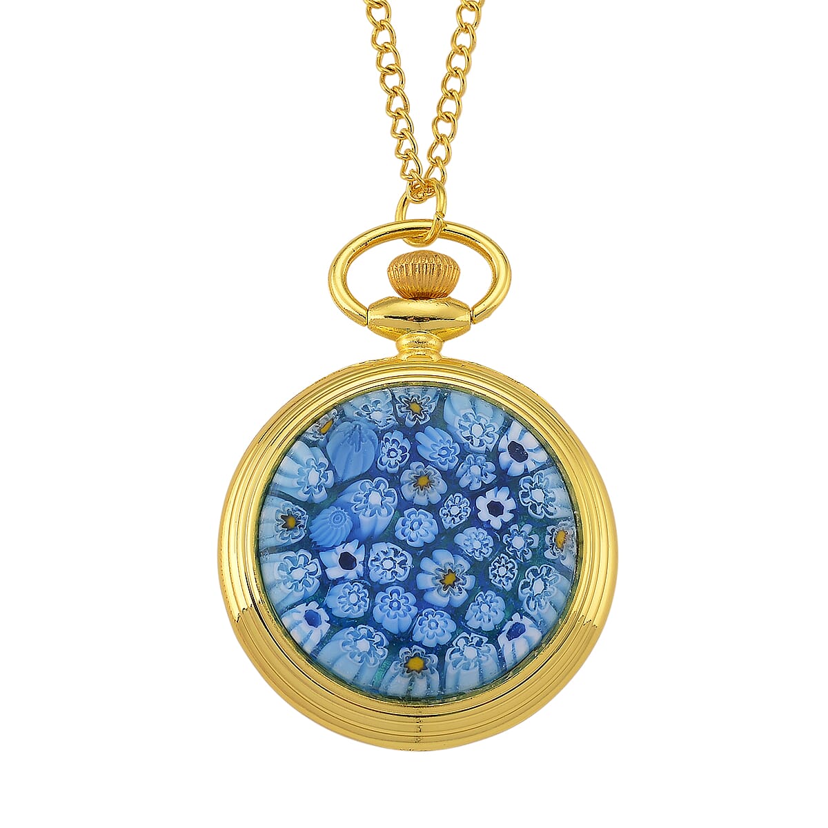 Strada Blue Murano Style Japanese Movement Pocket Watch in Goldtone and ION Plated YG Stainless Steel Earrings image number 4