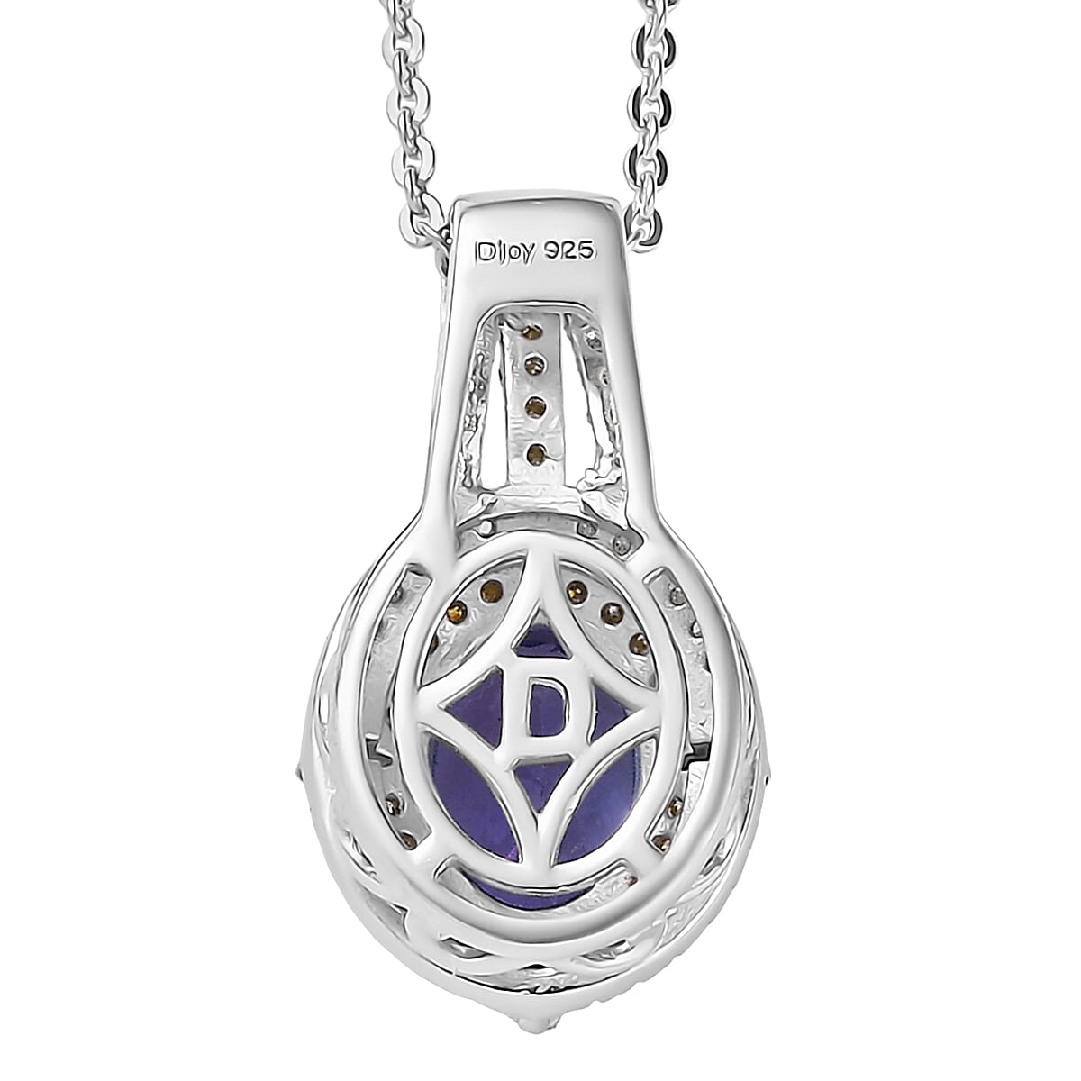 D'Joy Tanzanite, Natural Yellow and White Diamond 1.50 ctw Art Deco Pendant Necklace in Rhodium Over Sterling Silver 20 Inches image number 4