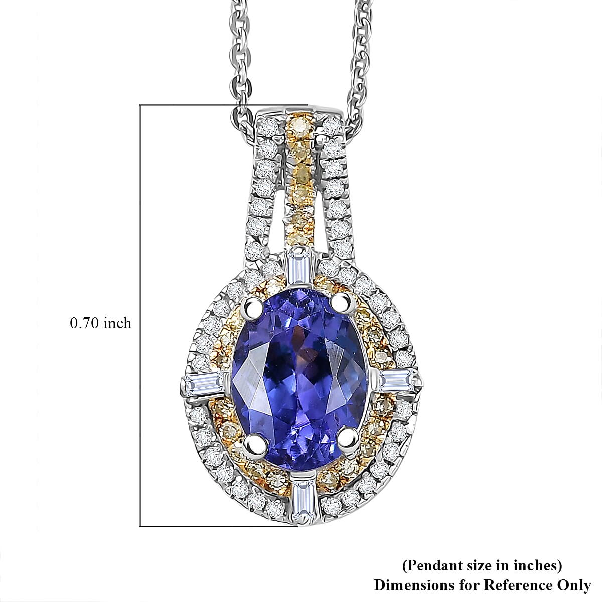 D'Joy Tanzanite, Natural Yellow and White Diamond 1.50 ctw Art Deco Pendant Necklace in Rhodium Over Sterling Silver 20 Inches image number 5