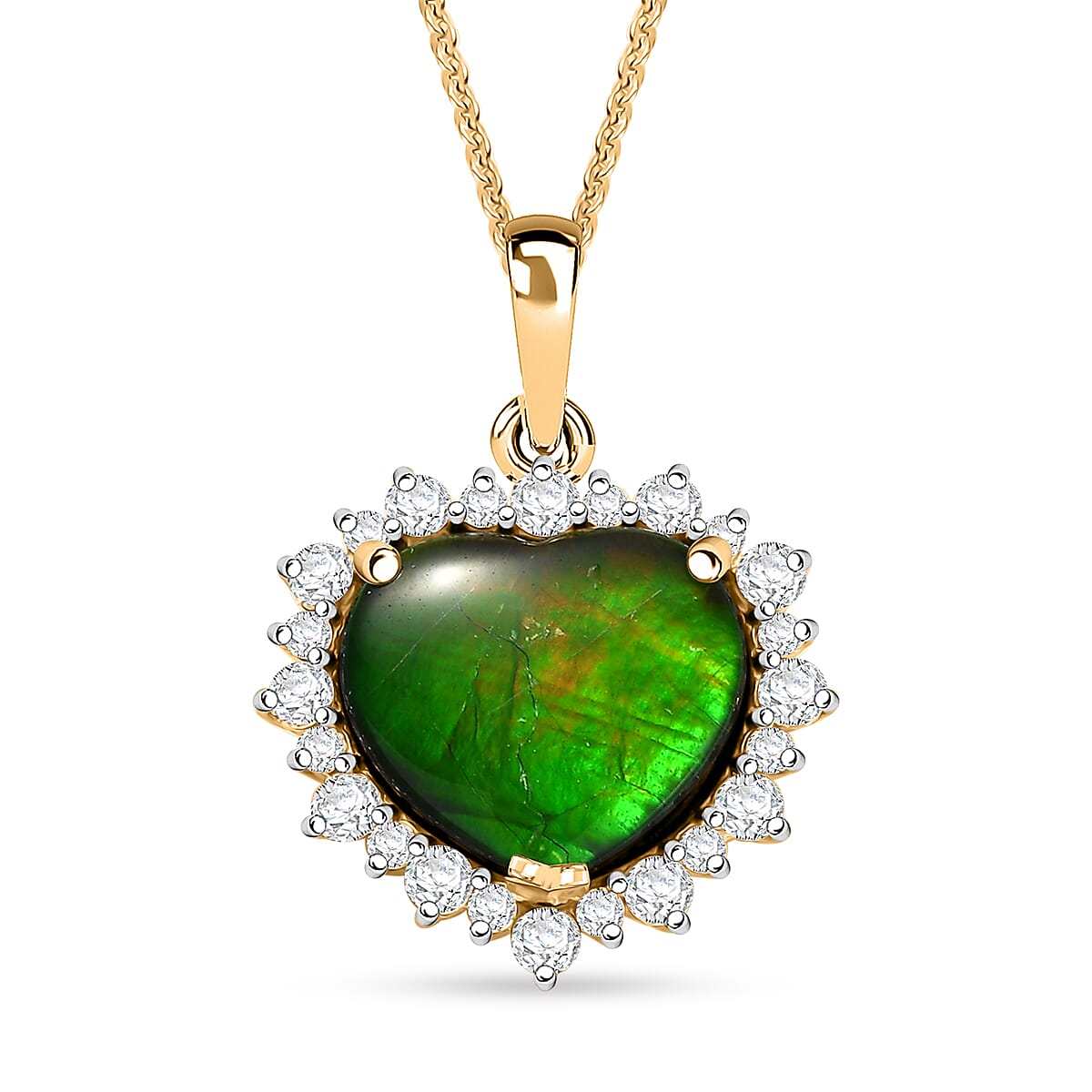 D'Joy Canadian Ammolite and Moissanite 0.50 ctw Heart of the Aurora Pendant Necklace 20 Inches in 18K Vermeil Yellow Gold Over Sterling Silver image number 0