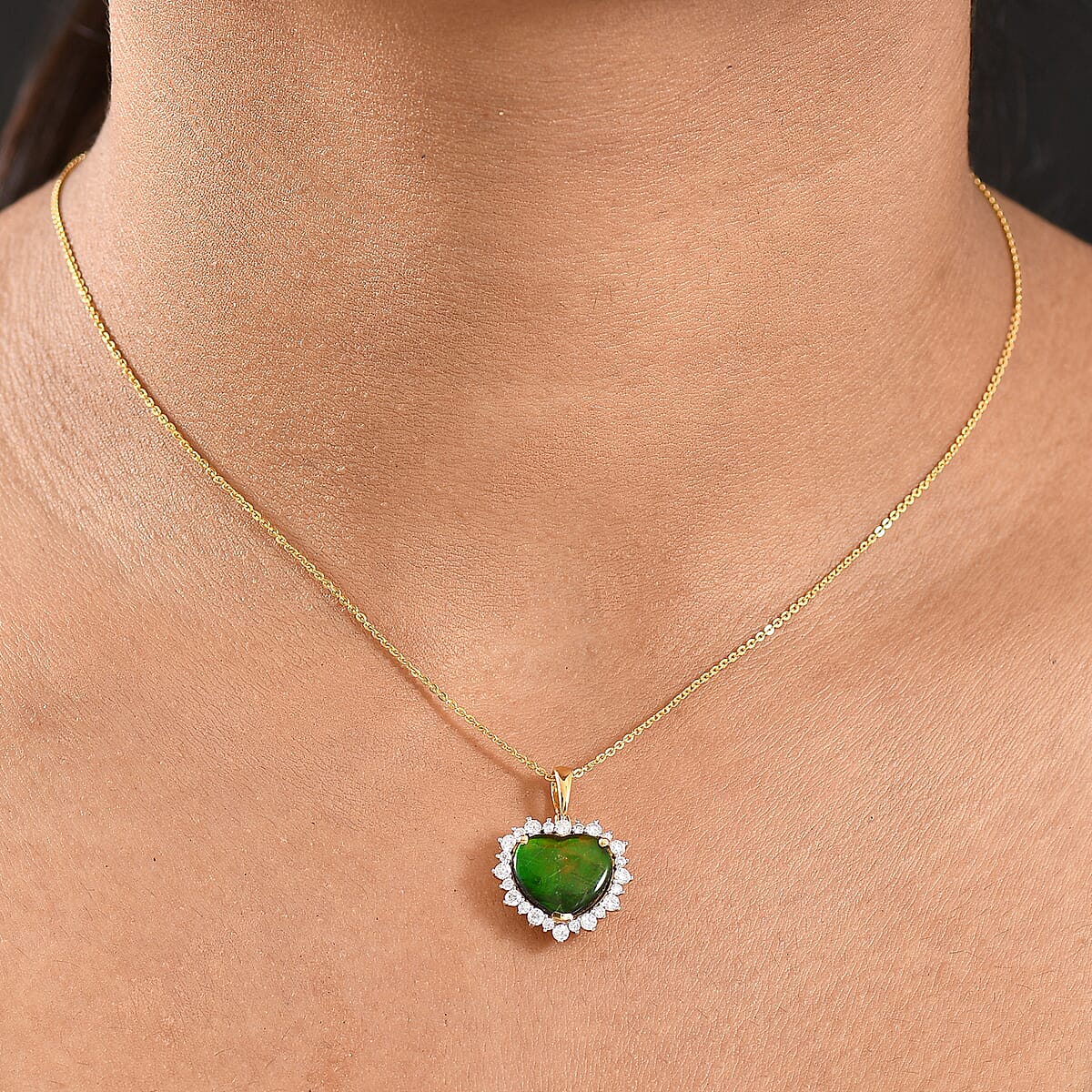 D'Joy Canadian Ammolite and Moissanite 0.50 ctw Heart of the Aurora Pendant Necklace 20 Inches in 18K Vermeil Yellow Gold Over Sterling Silver image number 2