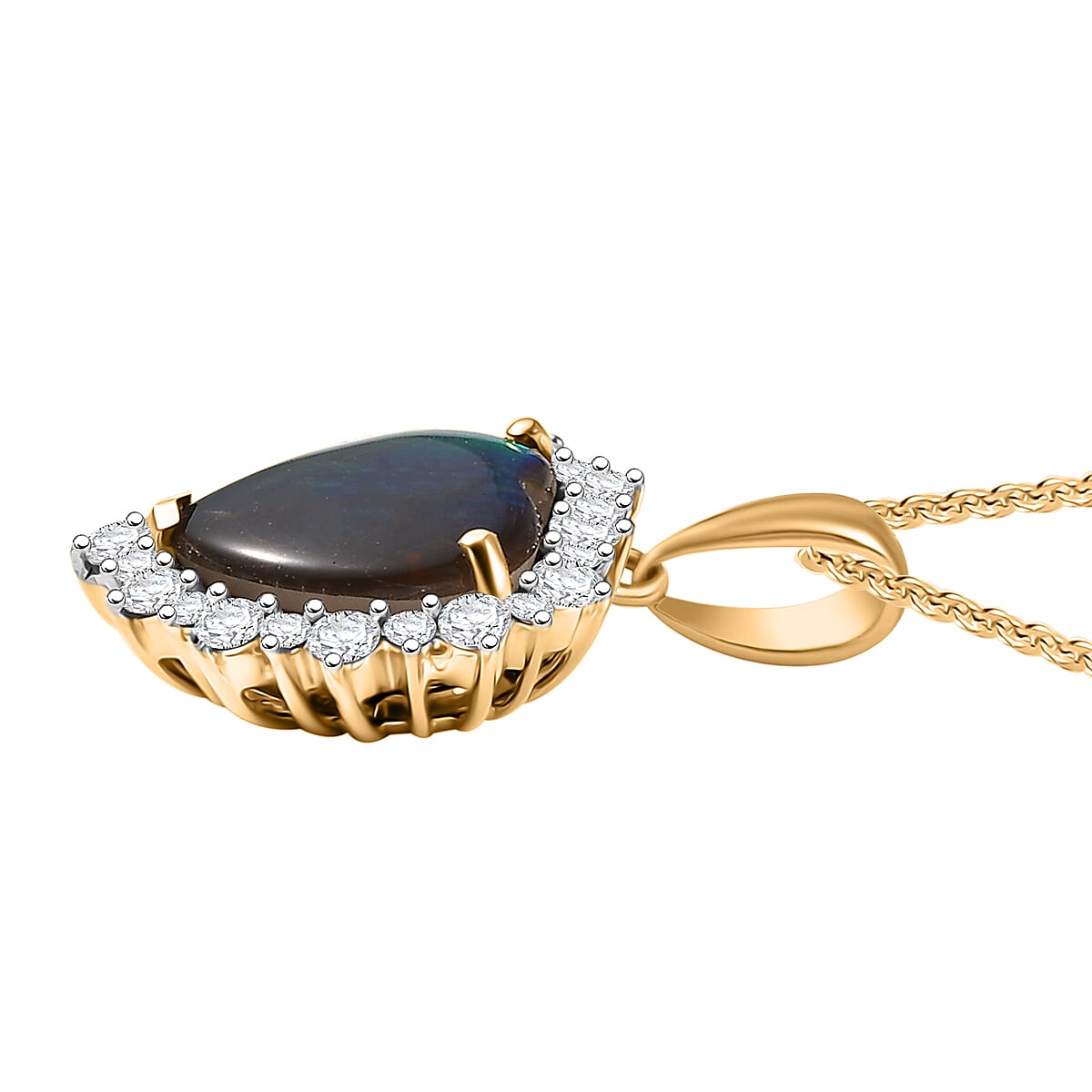 D'Joy Canadian Ammolite and Moissanite 0.50 ctw Heart of the Aurora Pendant Necklace 20 Inches in 18K Vermeil Yellow Gold Over Sterling Silver image number 3