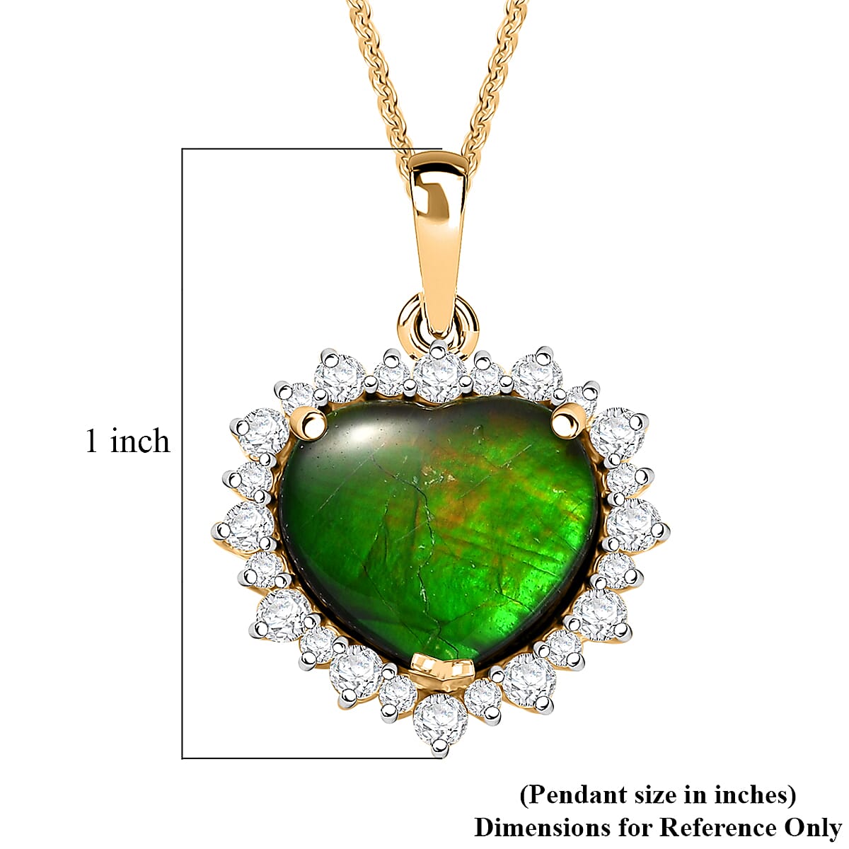 D'Joy Canadian Ammolite and Moissanite 0.50 ctw Heart of the Aurora Pendant Necklace 20 Inches in 18K Vermeil Yellow Gold Over Sterling Silver