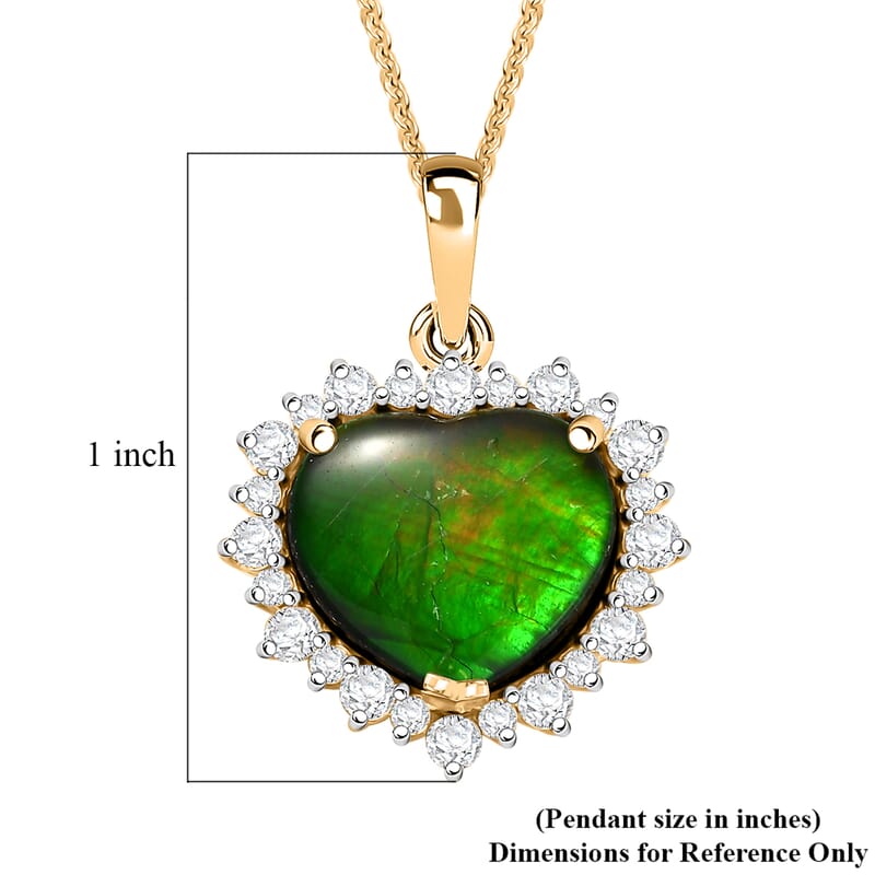 D'Joy Canadian Ammolite and Moissanite 0.50 ctw Heart of the Aurora Pendant Necklace 20 Inches in 18K Vermeil Yellow Gold Over Sterling Silver