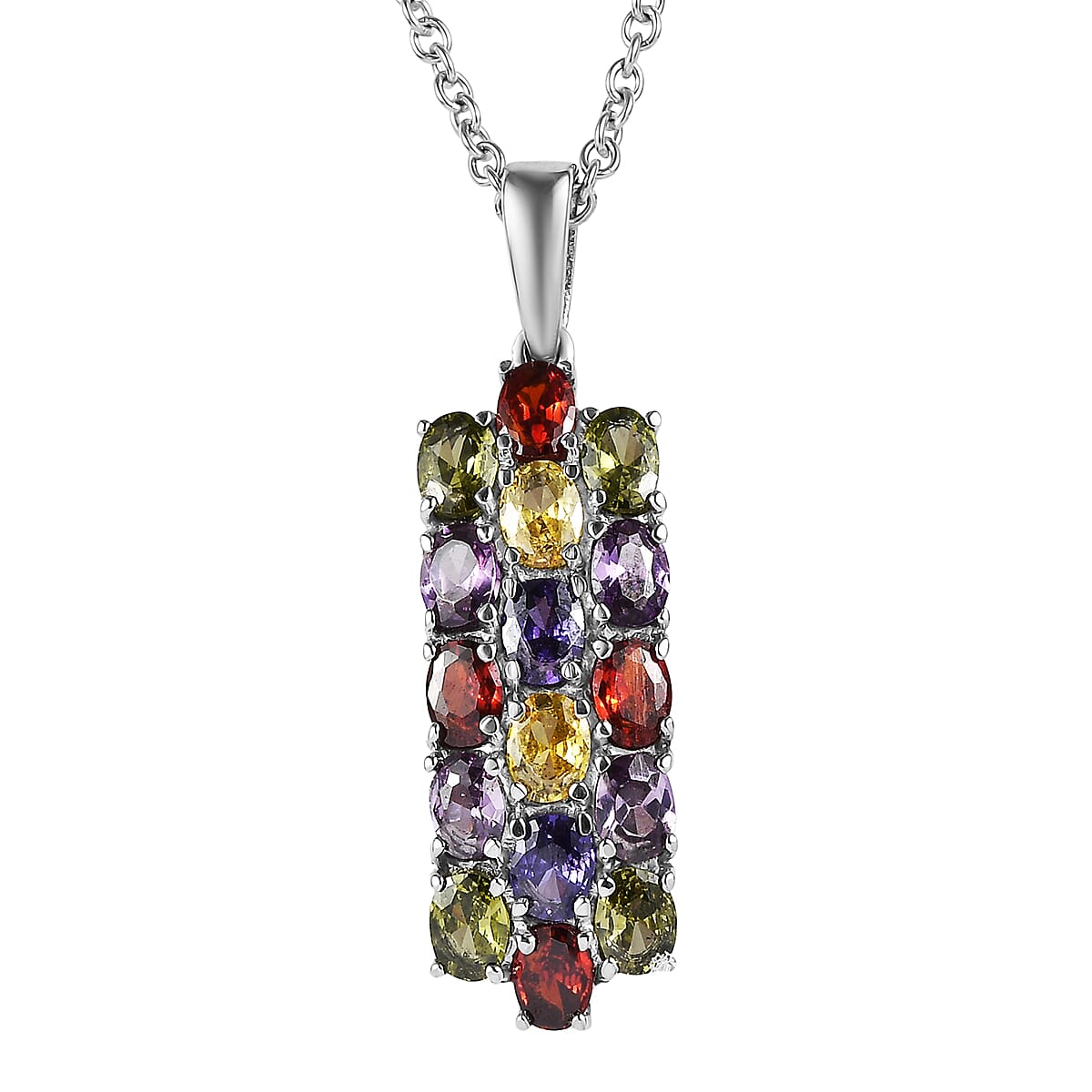 EverTrue Simulated Multi Color Diamond Pendant Necklace (20 Inches) in Stainless Steel 3.75 ctw image number 0