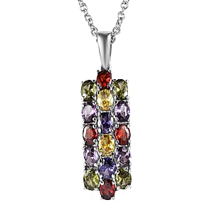 EverTrue Simulated Multi Color Diamond Pendant Necklace (20 Inches) in Stainless Steel 3.75 ctw