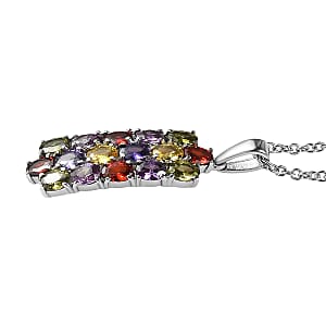 EverTrue Multi Color Simulated Diamond Pendant Necklace in Stainless Steel 3.75 ctw (20 Inches)
