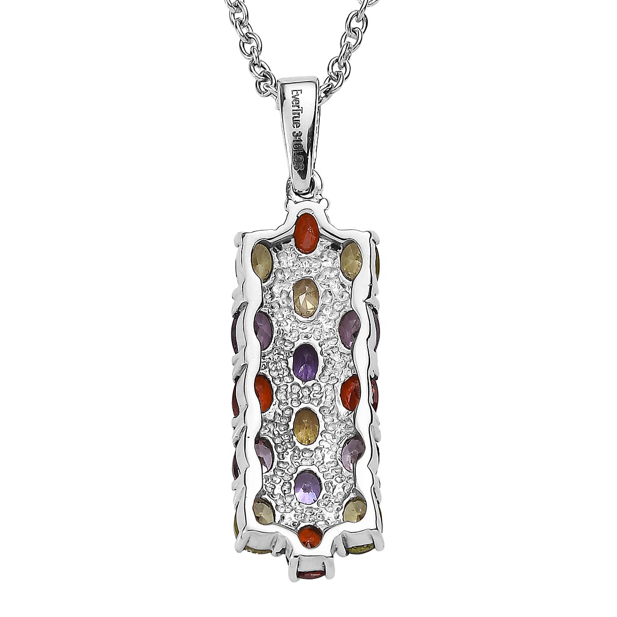 EverTrue Simulated Multi Color Diamond Pendant Necklace (20 Inches) in Stainless Steel 3.75 ctw image number 4