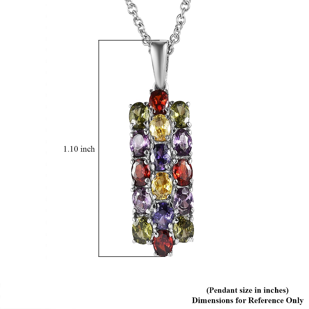 EverTrue Simulated Multi Color Diamond Pendant Necklace (20 Inches) in Stainless Steel 3.75 ctw image number 5