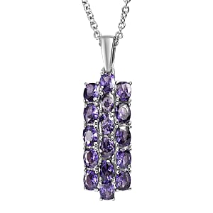 EverTrue Blue Simulated Diamond Pendant Necklace in Stainless Steel 3.60 ctw (20 Inches)