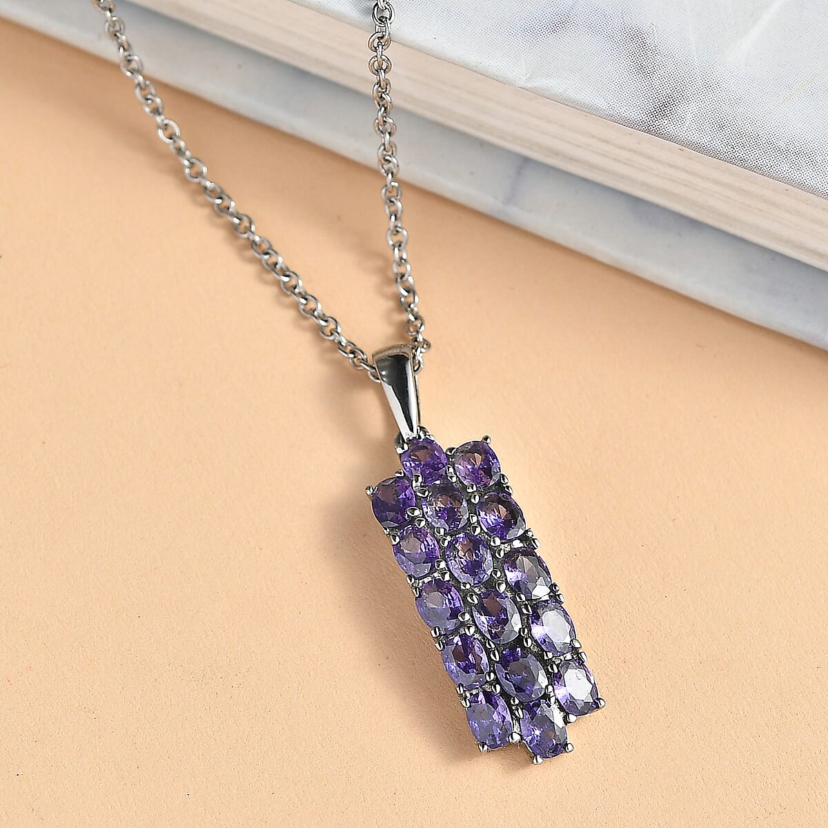 EverTrue Blue Simulated Diamond Pendant Necklace in Stainless Steel 3.60 ctw (20 Inches) image number 1