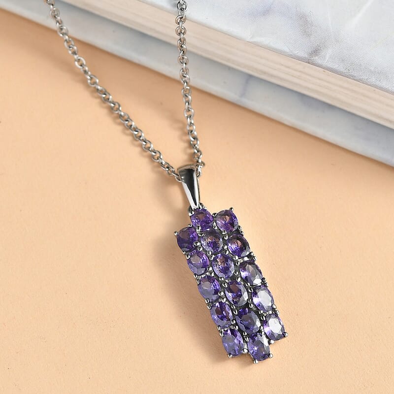 EverTrue Blue Simulated Diamond Pendant Necklace in Stainless Steel 3.60 ctw (20 Inches)