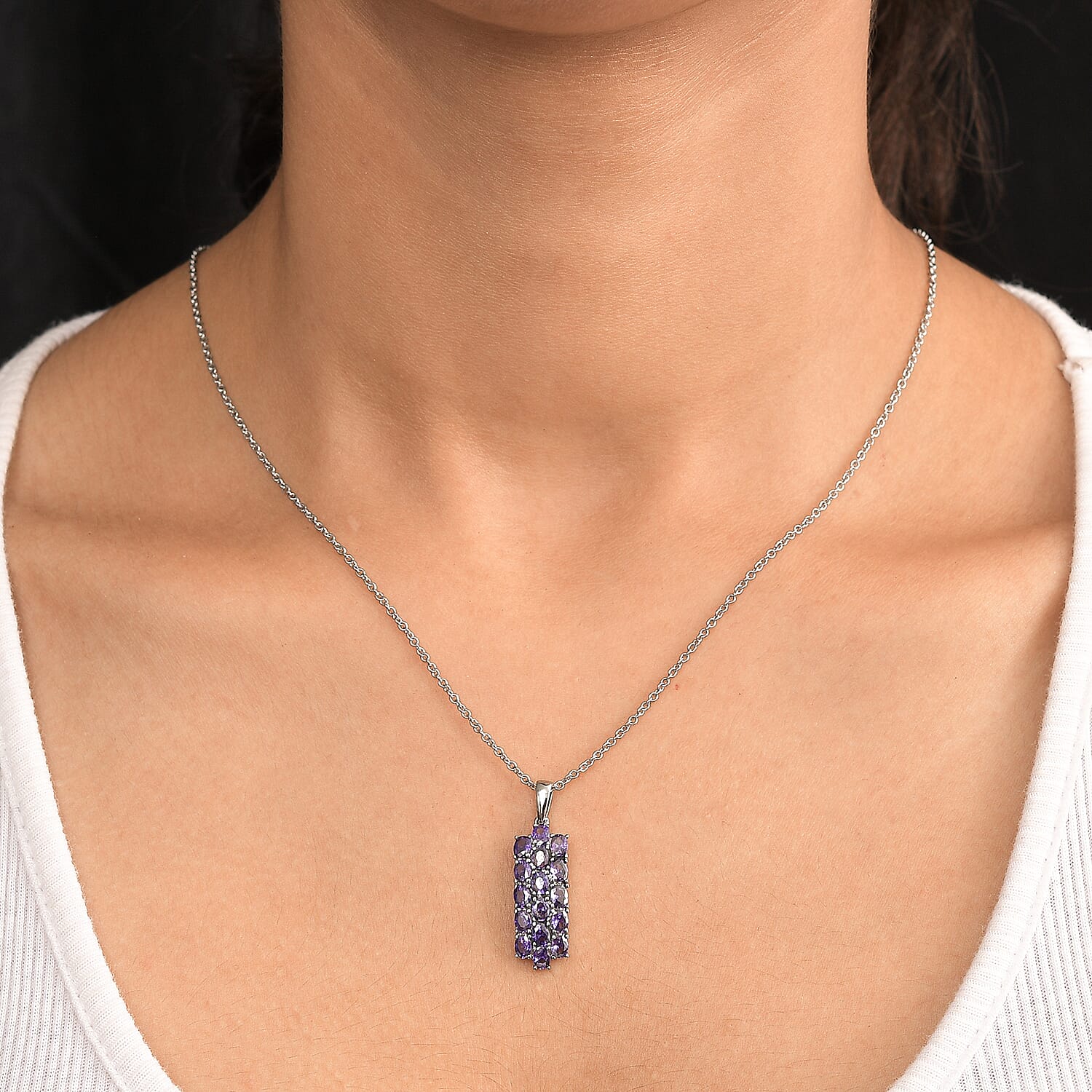 EverTrue Blue Simulated Diamond Pendant Necklace in Stainless Steel 3.60 ctw (20 Inches)
