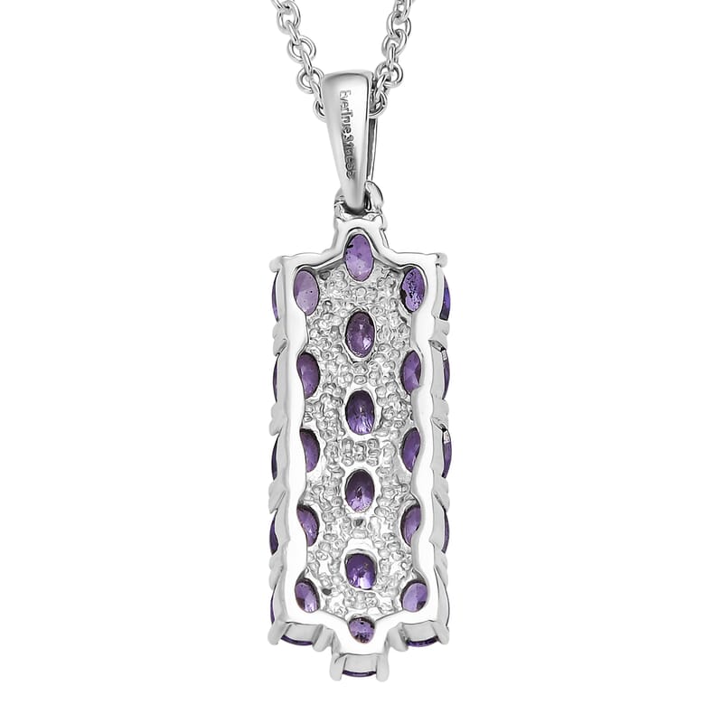 EverTrue Blue Simulated Diamond Pendant Necklace in Stainless Steel 3.60 ctw (20 Inches)
