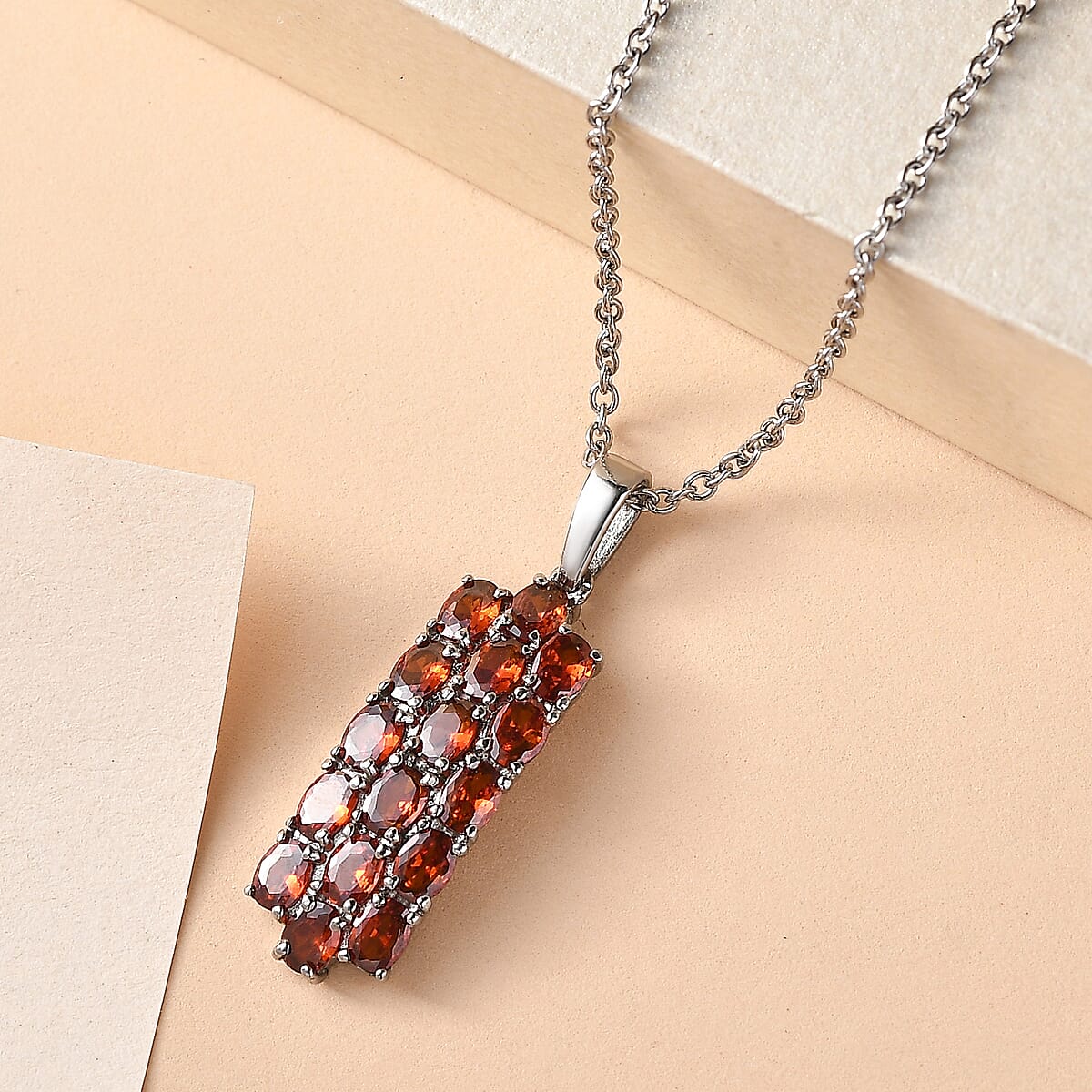EverTrue Red Simulated Diamond Pendant Necklace in Stainless Steel 3.50 ctw (20 Inches) image number 1