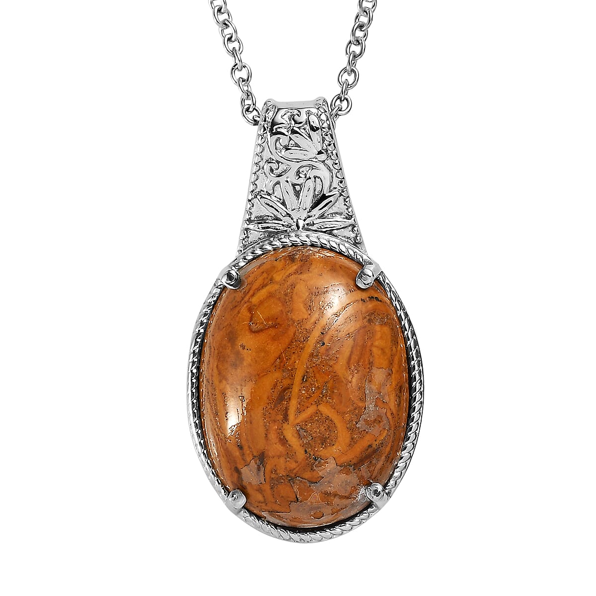 EverTrue Indian Script Stone 12.00 ctw Pendant Necklace in Stainless Steel 20 Inches image number 0