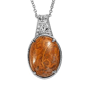 EverTrue Indian Script Stone 12.00 ctw Pendant Necklace in Stainless Steel 20 Inches