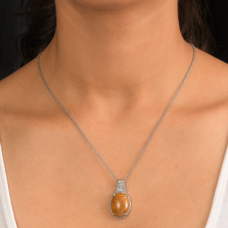 EverTrue Indian Script Stone Pendant Necklace in Stainless Steel 12.00 ctw (20 Inches)