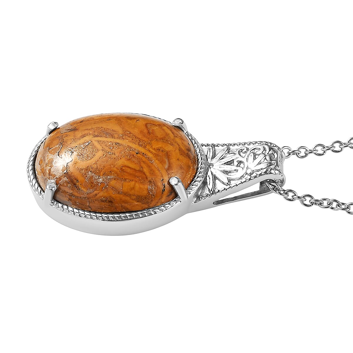 EverTrue Indian Script Stone 12.00 ctw Pendant Necklace in Stainless Steel 20 Inches image number 3