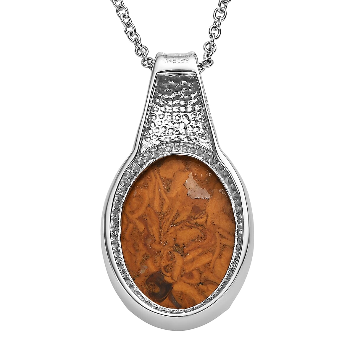 EverTrue Indian Script Stone 12.00 ctw Pendant Necklace in Stainless Steel 20 Inches image number 4