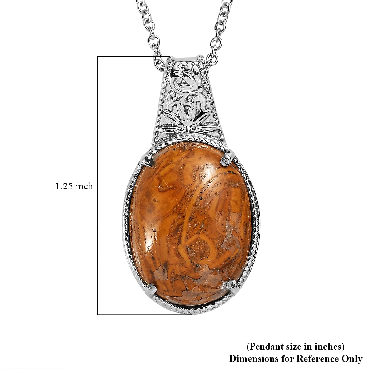 EverTrue Indian Script Stone 12.00 ctw Pendant Necklace in Stainless Steel 20 Inches image number 5