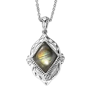 EverTrue Malagasy Labradorite 6.50 ctw Pendant Necklace in Stainless Steel 20 Inches