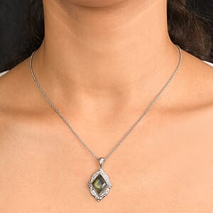 EverTrue Malagasy Labradorite Kite Drop Pendant Necklace in Stainless Steel 6.50 ctw (20 Inches)