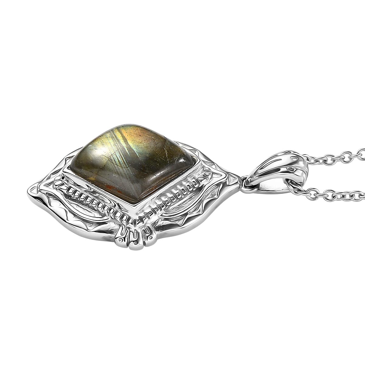 EverTrue Malagasy Labradorite 6.50 ctw Pendant Necklace in Stainless Steel 20 Inches image number 3