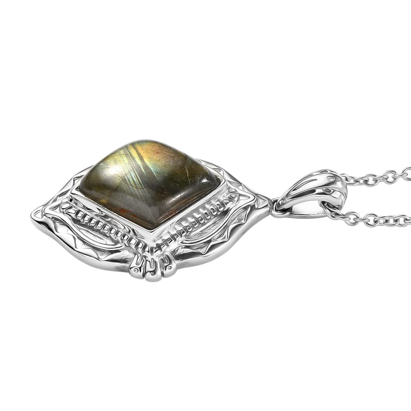 EverTrue Malagasy Labradorite Kite Drop Pendant Necklace in Stainless Steel 6.50 ctw (20 Inches)