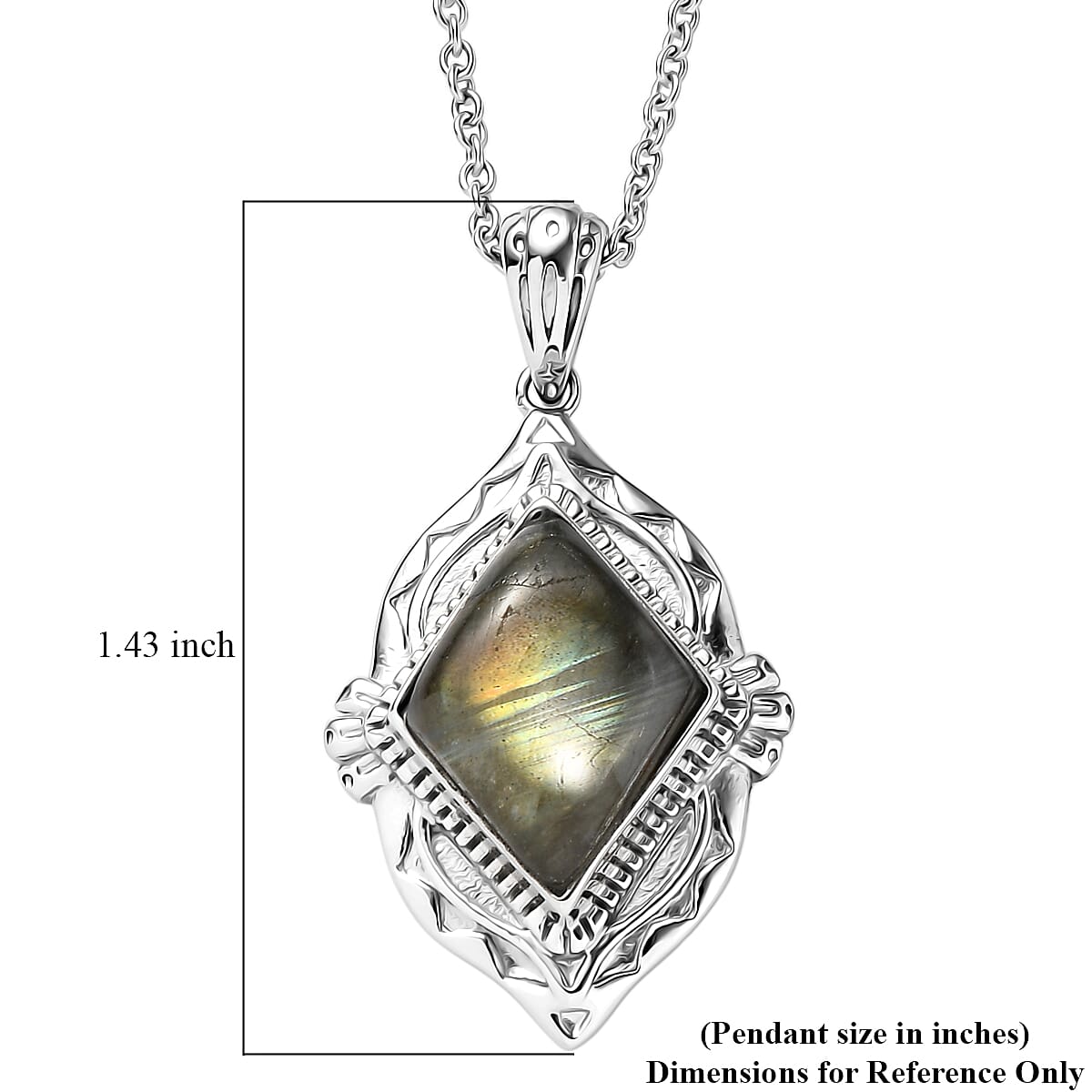 EverTrue Malagasy Labradorite 6.50 ctw Pendant Necklace in Stainless Steel 20 Inches image number 5