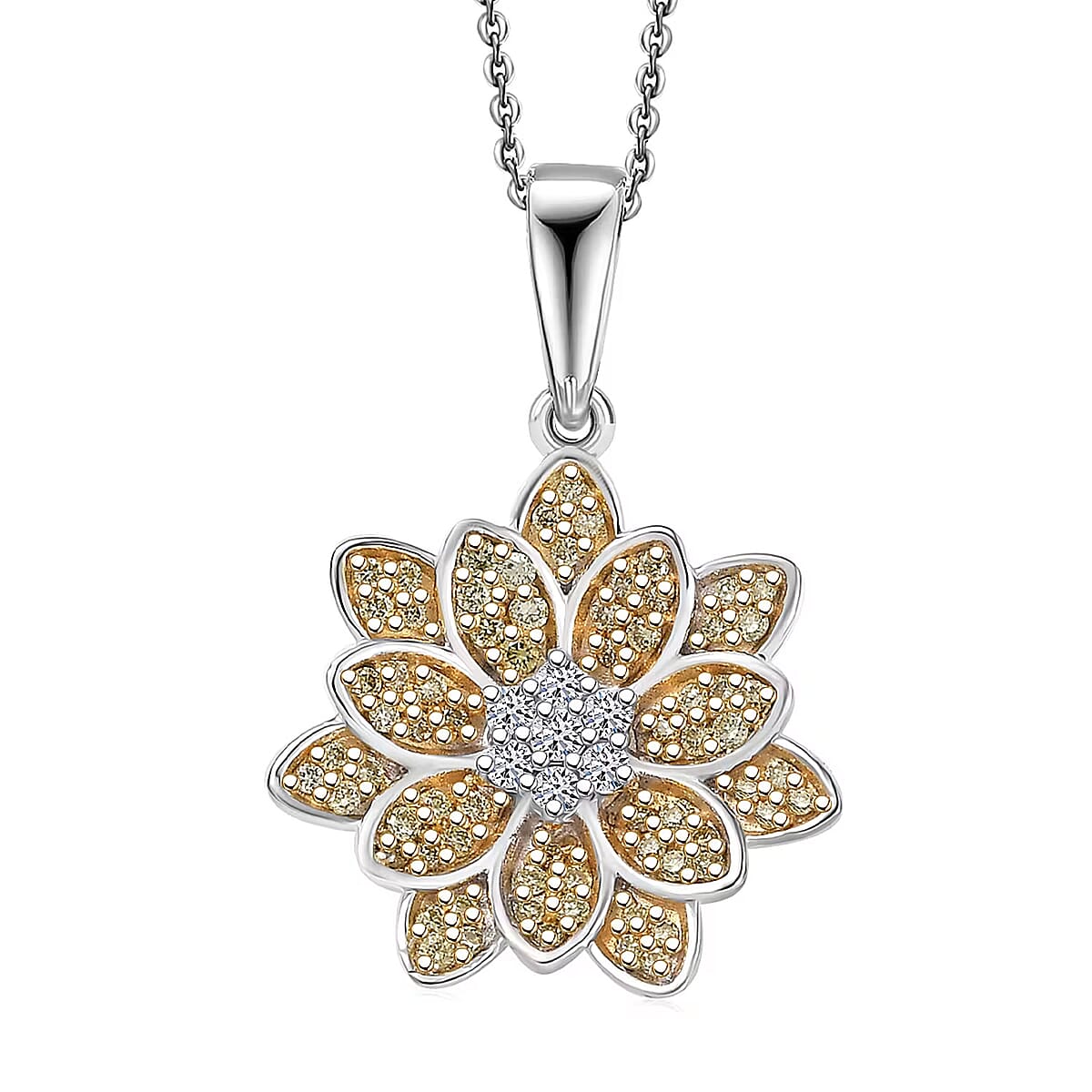 D'Joy Luxuriant Lab Grown Diamond and Lab Grown Yellow Diamond (IR) (SI) 0.50 ctw Sunflower Radiance Pendant Necklace 20 Inches in Rhodium Over Sterling Silver image number 0