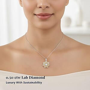 D'Joy Luxuriant Lab Grown Diamond and Lab Grown Yellow Diamond (IR) (SI) 0.50 ctw Sunflower Radiance Pendant Necklace 20 Inches in Rhodium Over Sterling Silver