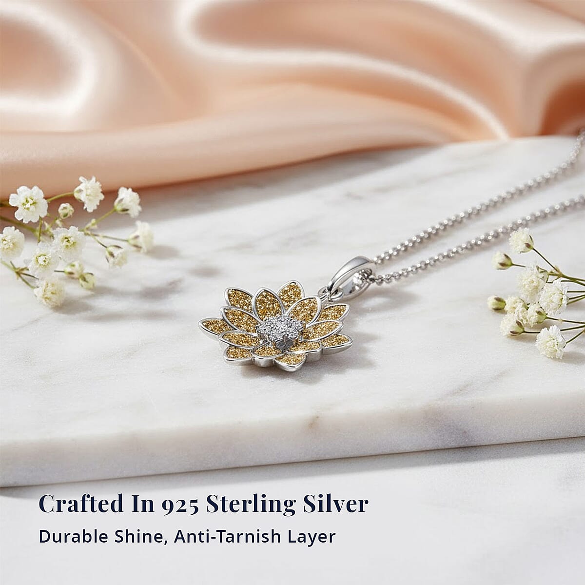 D'Joy Luxuriant Lab Grown Diamond and Lab Grown Yellow Diamond (IR) (SI) 0.50 ctw Sunflower Radiance Pendant Necklace 20 Inches in Rhodium Over Sterling Silver image number 2