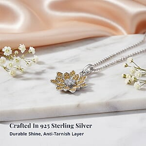 D'Joy Luxuriant Lab Grown Diamond and Lab Grown Yellow Diamond (IR) (SI) 0.50 ctw Sunflower Radiance Pendant Necklace 20 Inches in Rhodium Over Sterling Silver