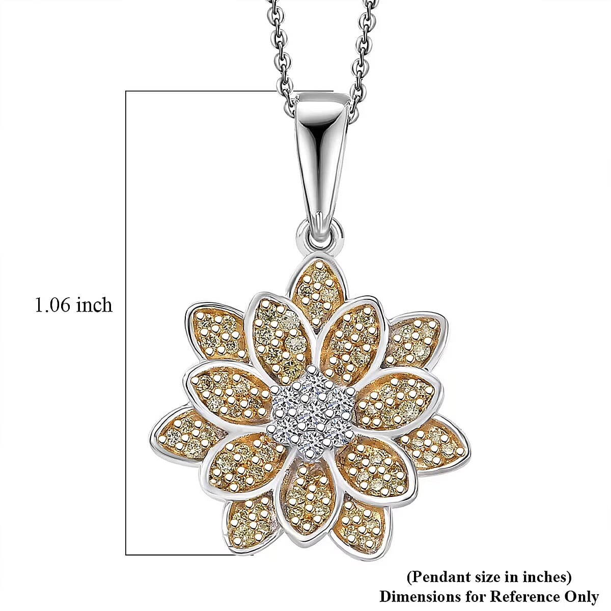 D'Joy Luxuriant Lab Grown Diamond and Lab Grown Yellow Diamond (IR) (SI) 0.50 ctw Sunflower Radiance Pendant Necklace 20 Inches in Rhodium Over Sterling Silver image number 6