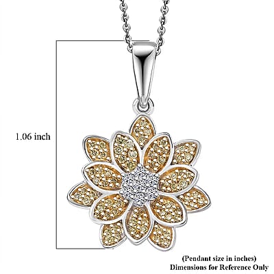 D'Joy Luxuriant Lab Grown Diamond and Lab Grown Yellow Diamond (IR) (SI) 0.50 ctw Sunflower Radiance Pendant Necklace 20 Inches in Rhodium Over Sterling Silver