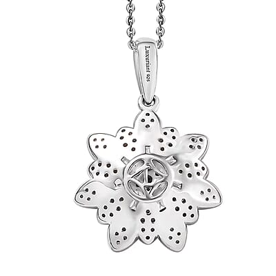 D'Joy Luxuriant Lab Grown Diamond and Lab Grown Yellow Diamond (IR) (SI) 0.50 ctw Sunflower Radiance Pendant Necklace 20 Inches in Rhodium Over Sterling Silver