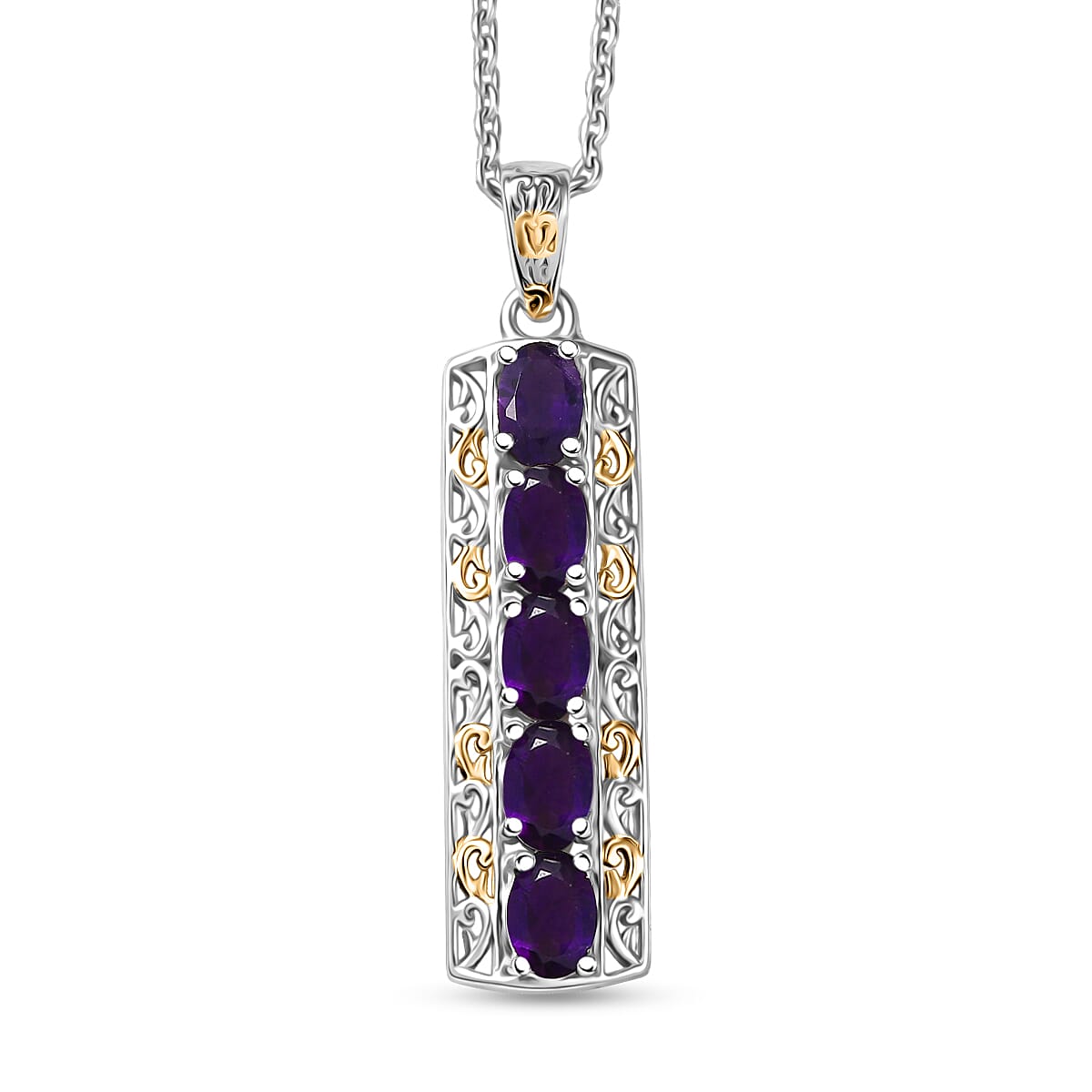 EverTrue African Amethyst 2.10 ctw Pendant in 18K YG Plated and Platinum Bond with Stainless Steel Necklace 20 Inches image number 0