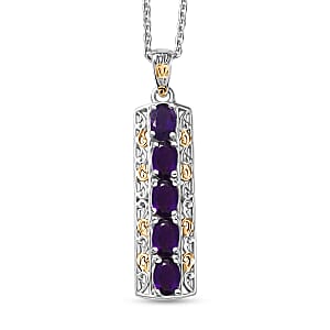 EverTrue African Amethyst 2.10 ctw Pendant in 18K YG Plated and Platinum Bond with Stainless Steel Necklace 20 Inches